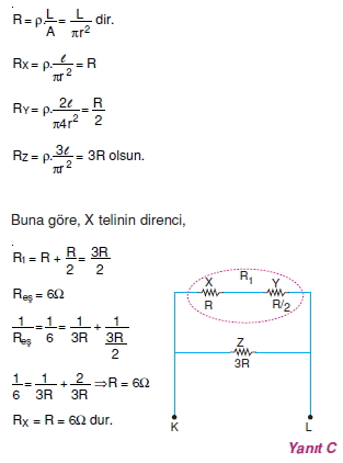 Elektrik Akımı çözümlü test 2004