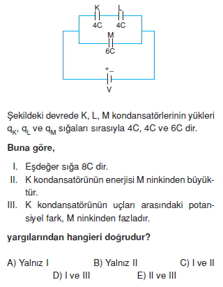 Elektriksel Alan ve Kondansatör çözümlü test 1008