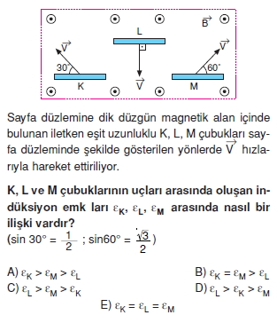 ‹ndüksiyon ve Alternatif Akım çözümlü test 1001