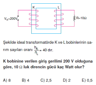 ‹ndüksiyon ve Alternatif Akım çözümlü test 1003