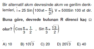 ‹ndüksiyon ve Alternatif Akım çözümlü test 2003