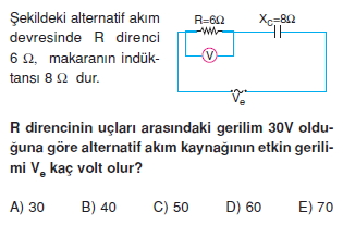 ‹ndüksiyon ve Alternatif Akım çözümlü test 2008